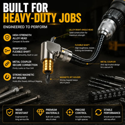 Purpose-Built Flexible 90° Right Angle Drill Attachment – Tight Space