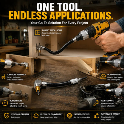 Purpose-Built Flexible 90° Right Angle Drill Attachment – Tight Space