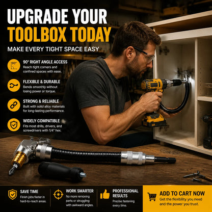 Purpose-Built Flexible 90° Right Angle Drill Attachment – Tight Space