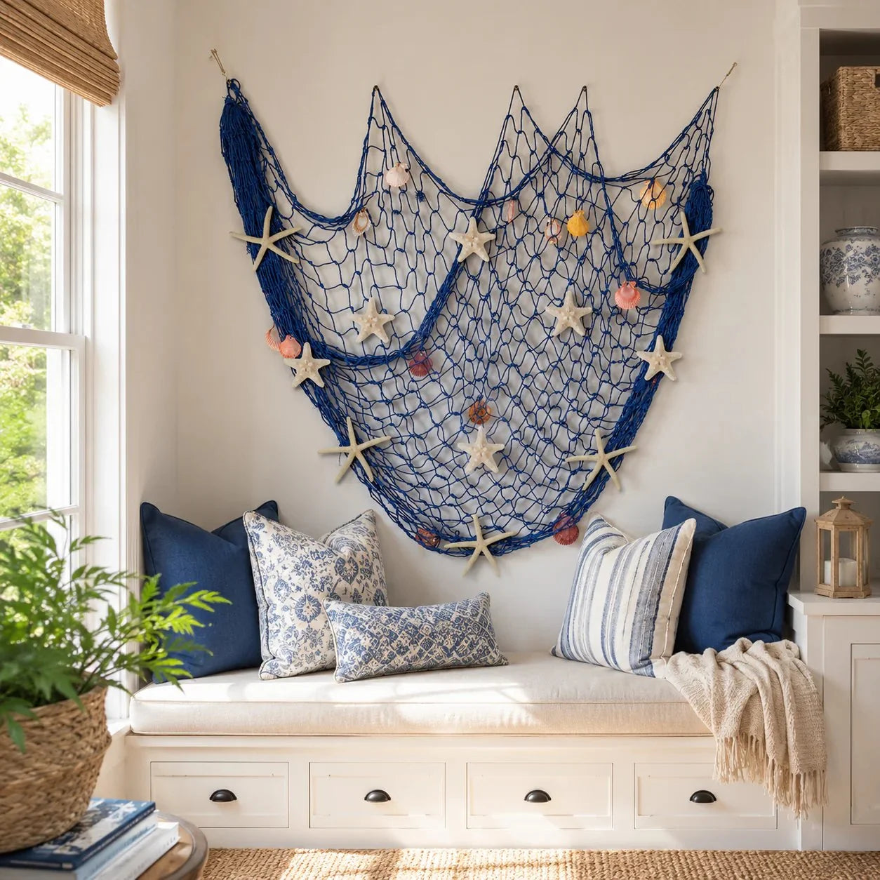 Decorative Coastal Fishing Net Wall Hanging with Fairy