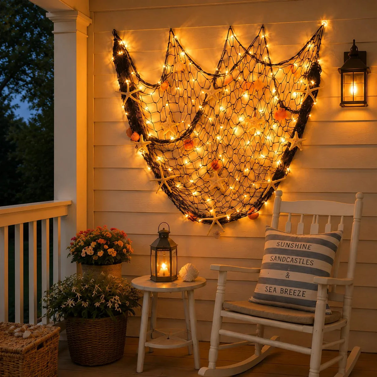 Decorative Coastal Fishing Net Wall Hanging with Fairy