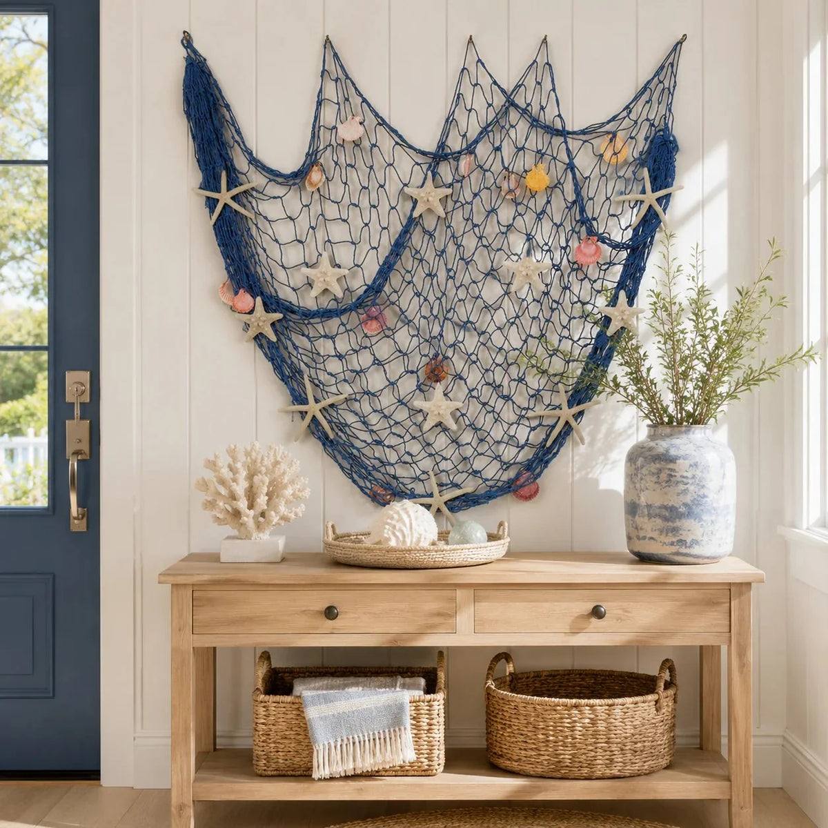 Decorative Coastal Fishing Net Wall Hanging with Fairy