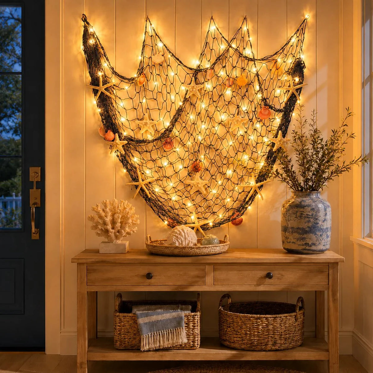 Decorative Coastal Fishing Net Wall Hanging with Fairy