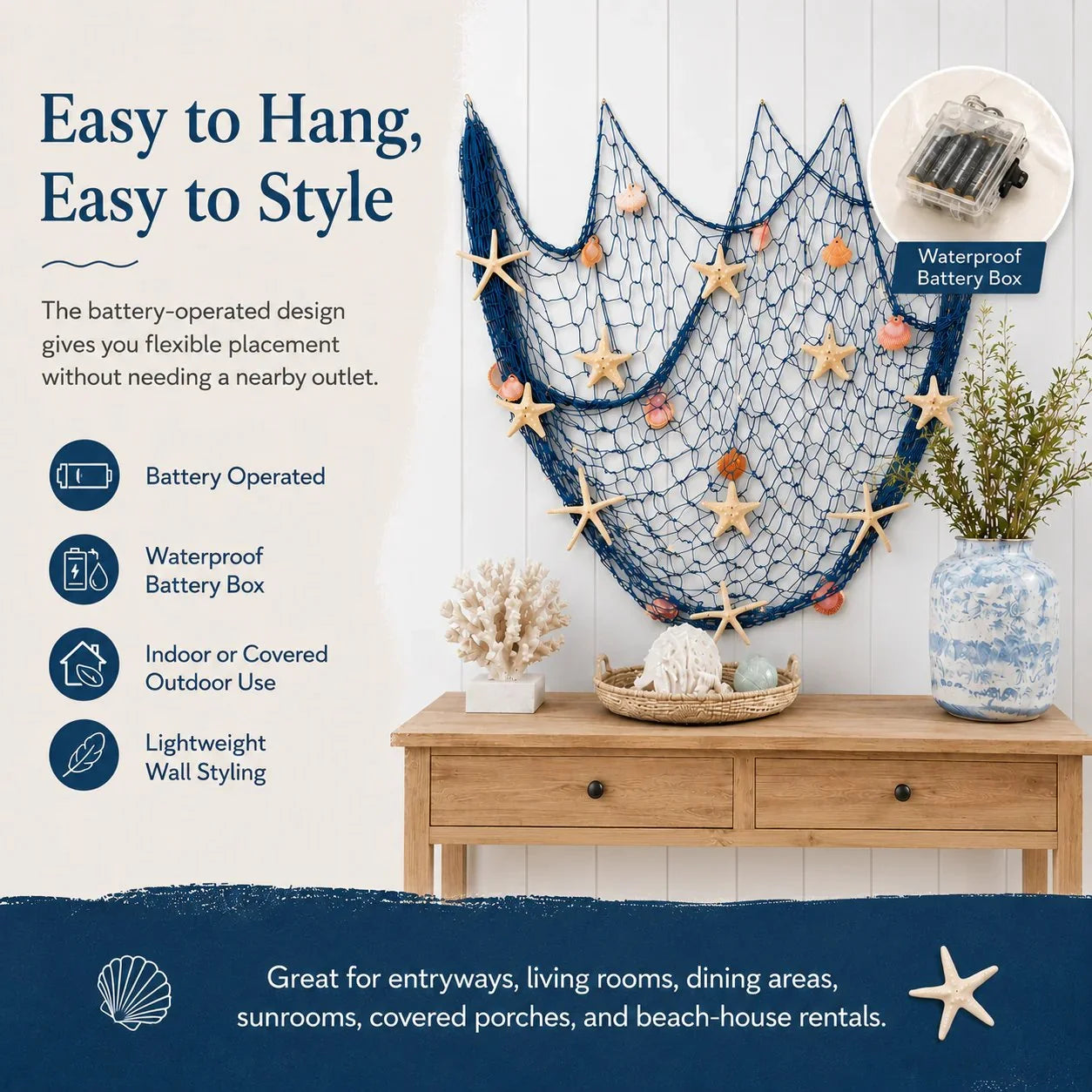 Decorative Coastal Fishing Net Wall Hanging with Fairy