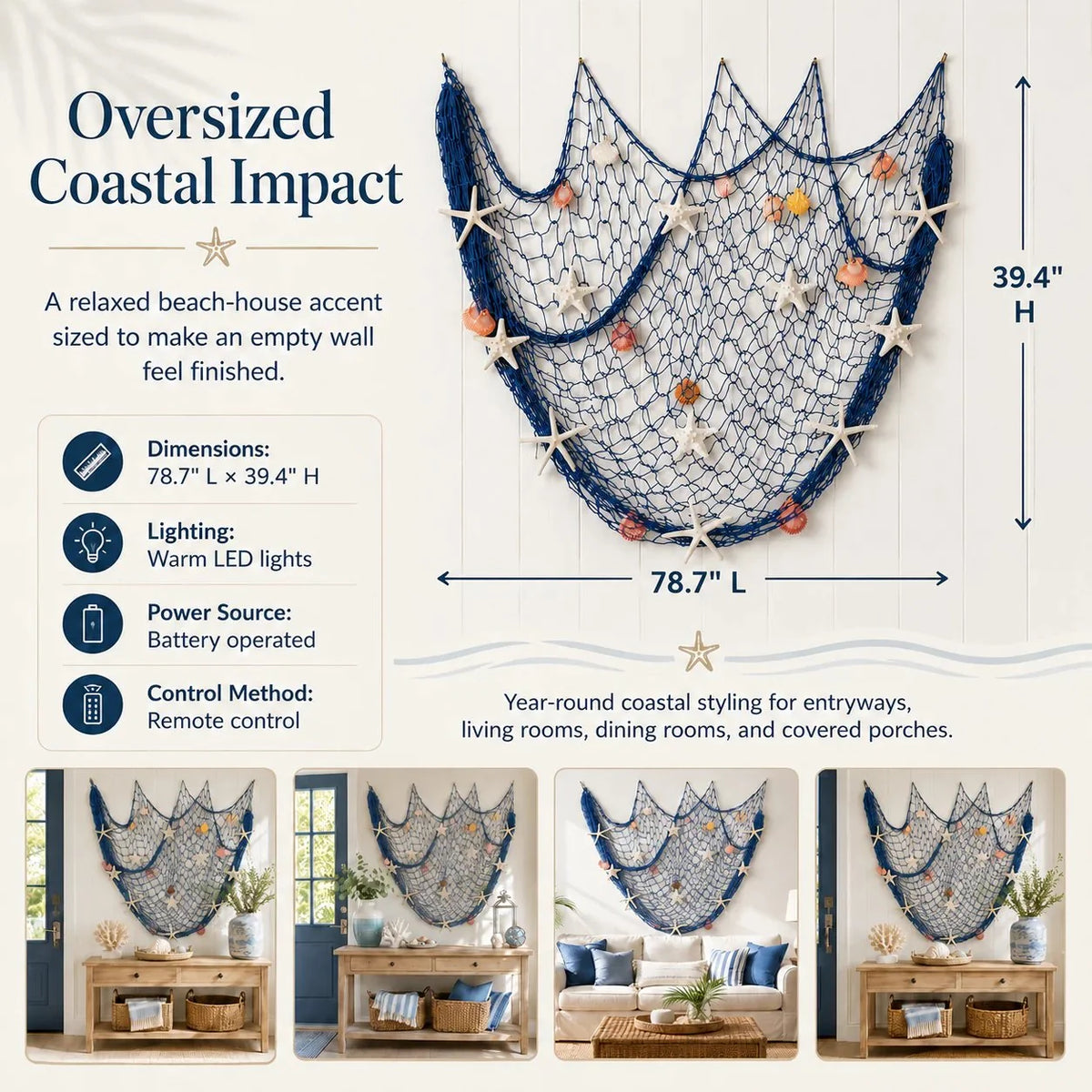 Decorative Coastal Fishing Net Wall Hanging with Fairy