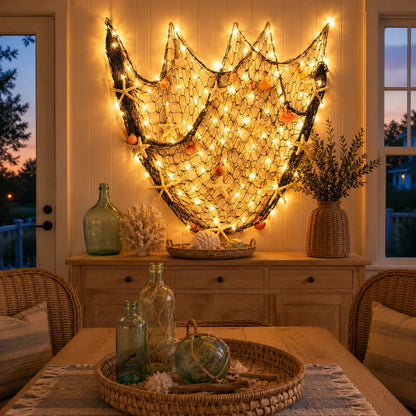 Decorative Coastal Fishing Net Wall Hanging with Fairy