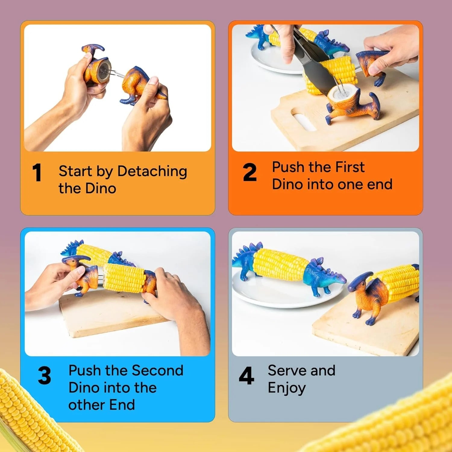 Space-Saving Dinosaur Corn Holders – Steel Prongs for Tidy Storage