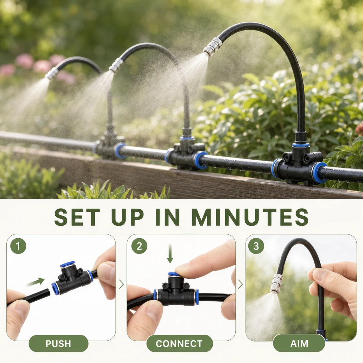 Adjustable 360° Mist-Line Watering System for Garden Plants