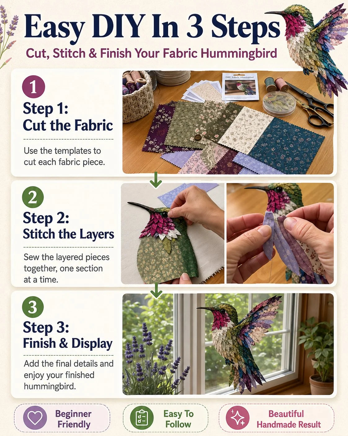 Hands-On Beginner Friendly 3D Patchwork Bird DIY Craft Kit – Create a