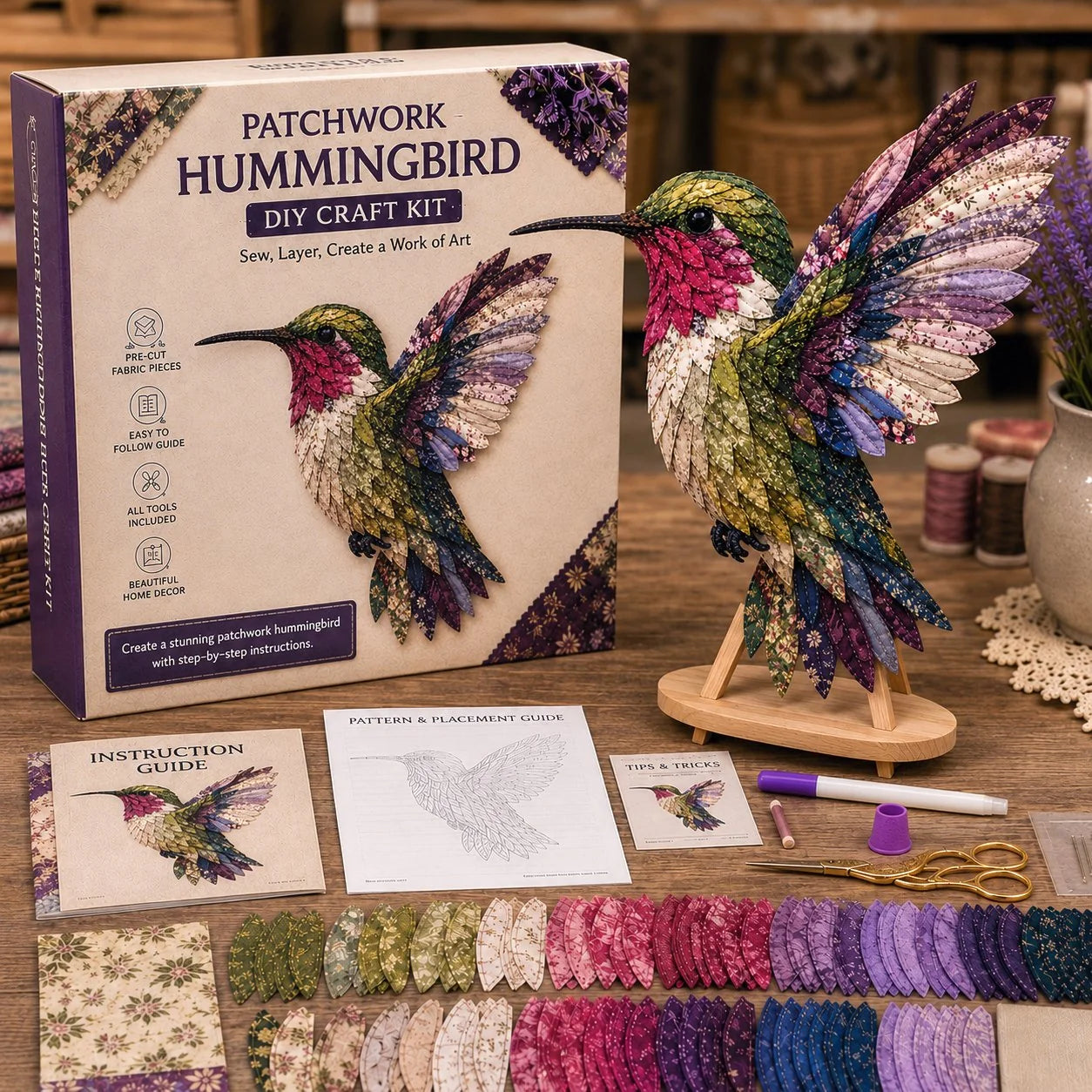 Hands-On Beginner Friendly 3D Patchwork Bird DIY Craft Kit – Create a