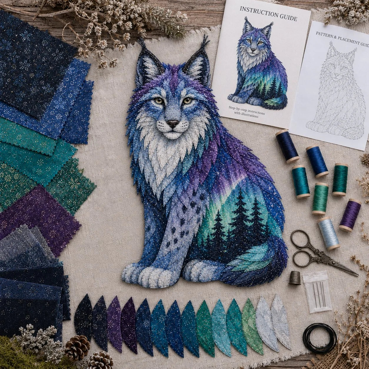 Northern Lights Animal Patchwork Set for Textile Crafting