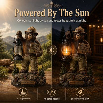 Outdoor Solar Forest Ranger Bear Lantern Statue for Garden Display