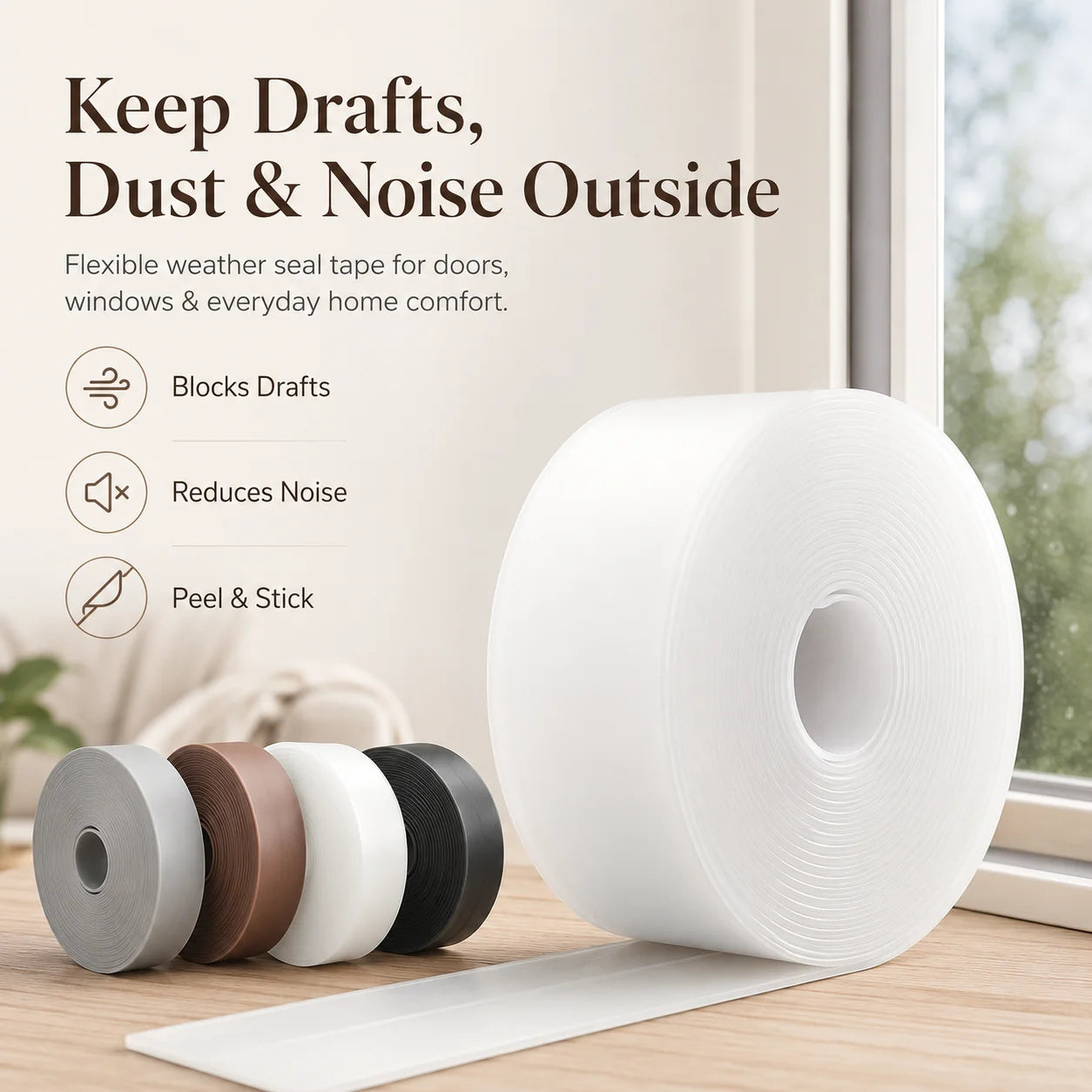 Space-Saving 16.4Ft Door Weather Stripping – Adhesive Draft Stopper