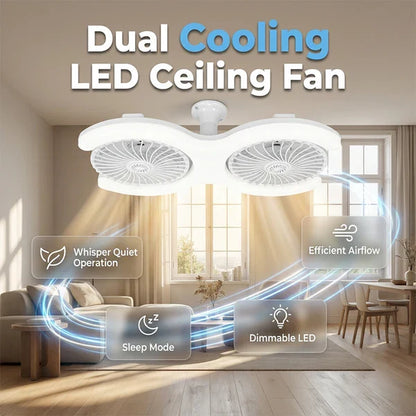 Decorative Double-Head LED Ceiling Fan with Light, 3 Speeds &