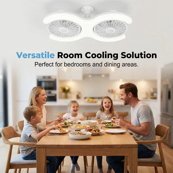 Decorative Double-Head LED Ceiling Fan with Light, 3 Speeds &