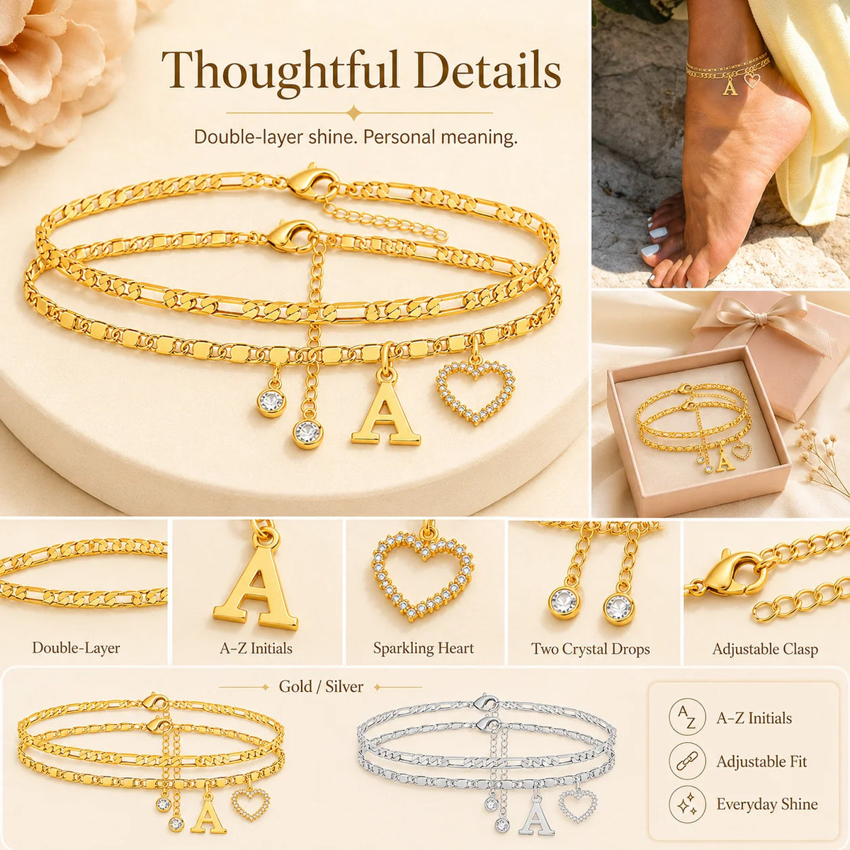 Purpose-Built 14k-Gold Plated-Double-Layer 26-Letter-Tone Chain