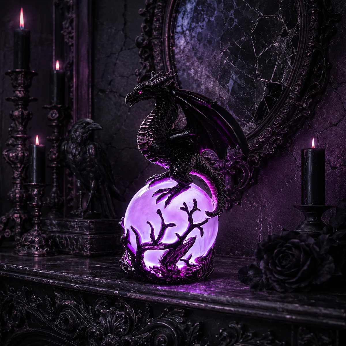 Gothic Dragon Orb Lamp with a Colorful LED Crystal Glow