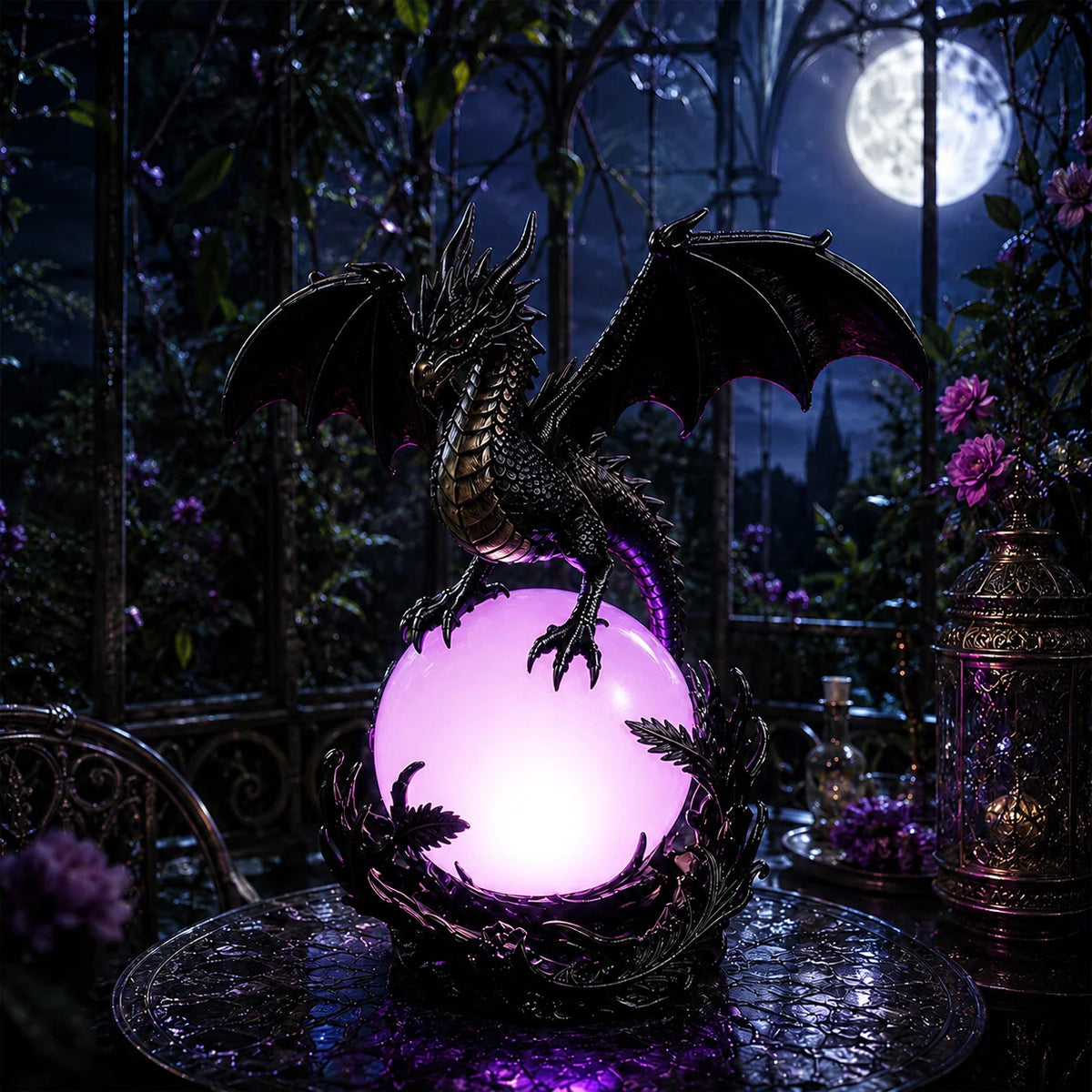 Gothic Dragon Orb Lamp with a Colorful LED Crystal Glow
