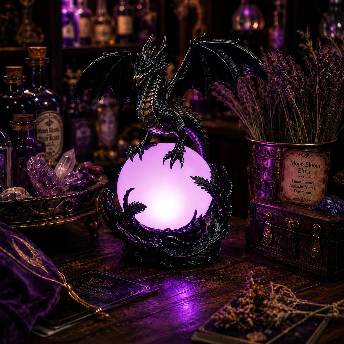 Gothic Dragon Orb Lamp with a Colorful LED Crystal Glow