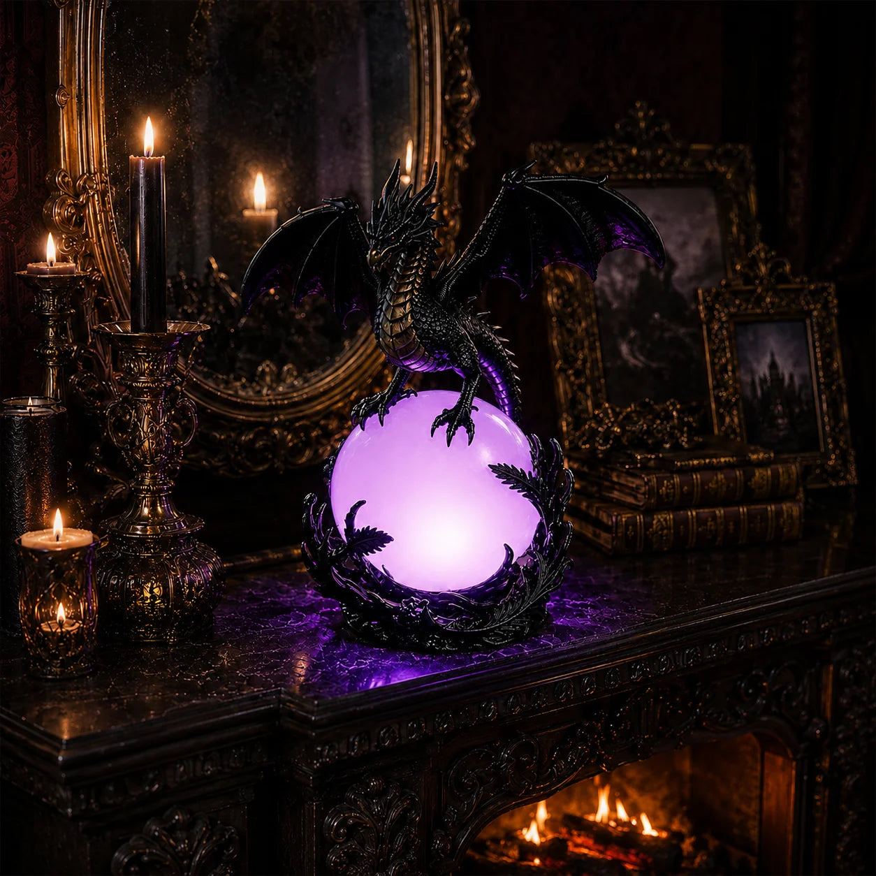 Gothic Dragon Orb Lamp with a Colorful LED Crystal Glow