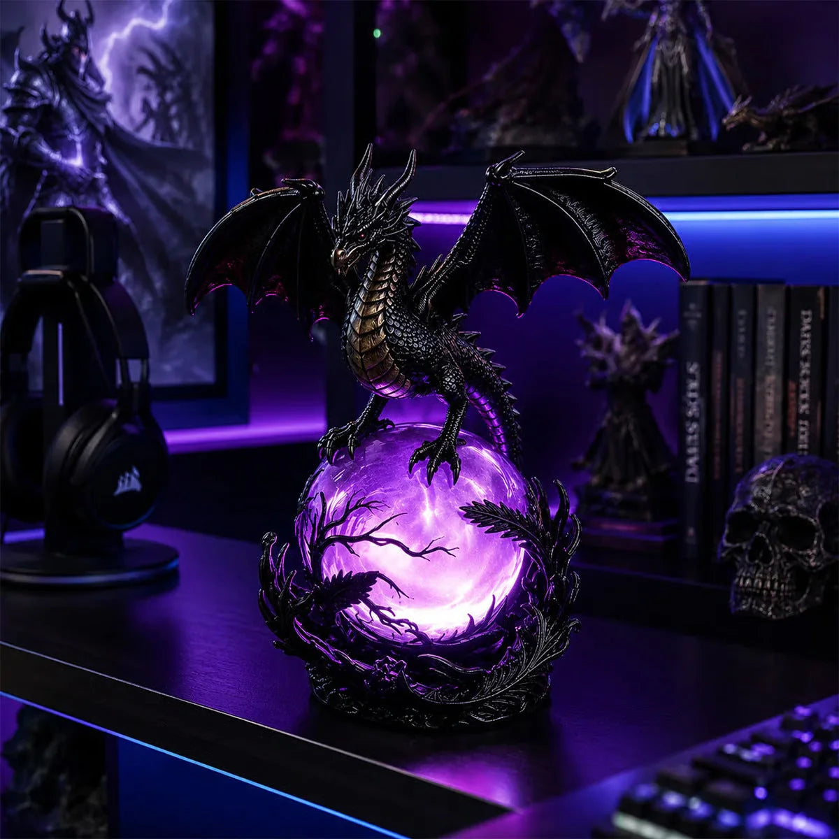 Gothic Dragon Orb Lamp with a Colorful LED Crystal Glow