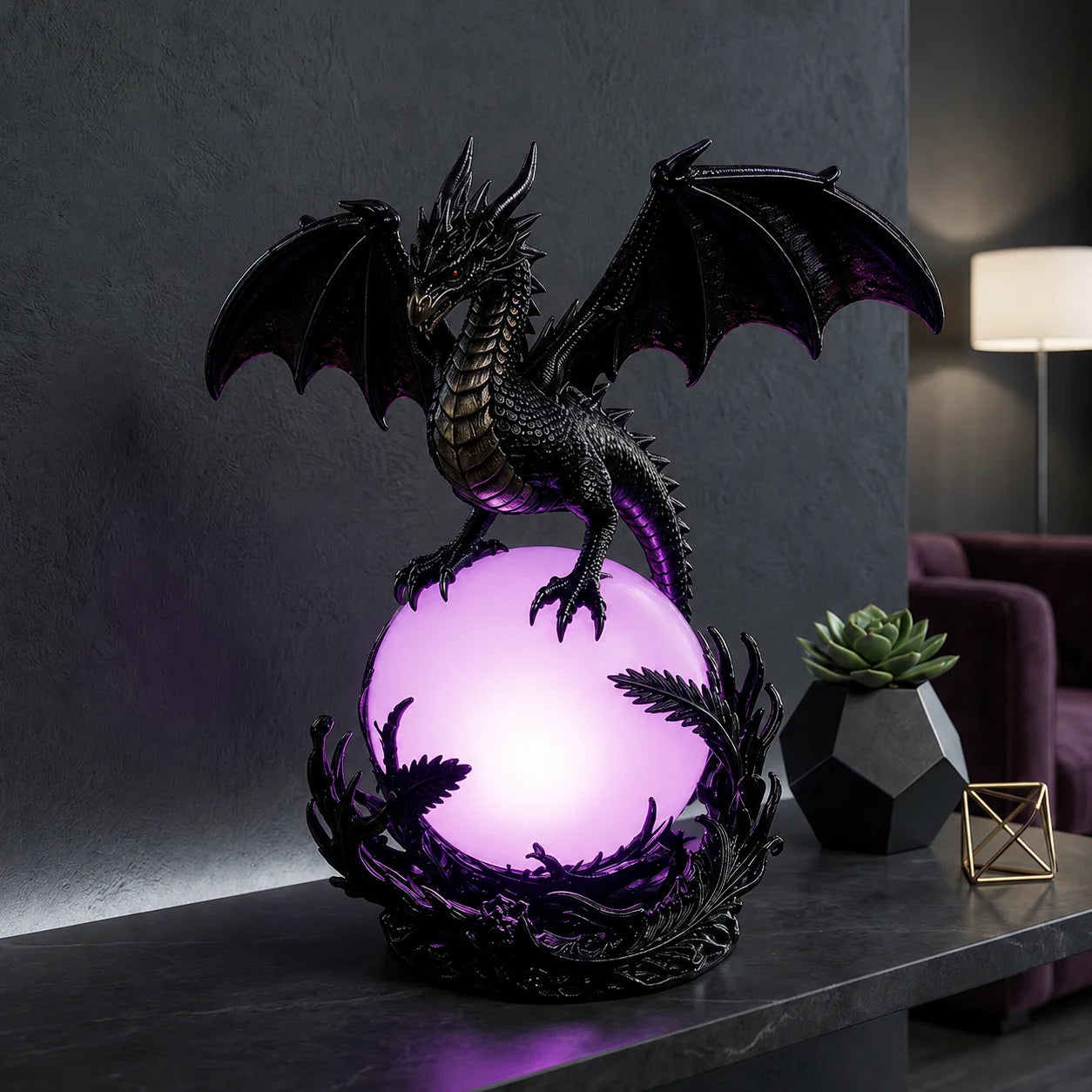 Gothic Dragon Orb Lamp with a Colorful LED Crystal Glow