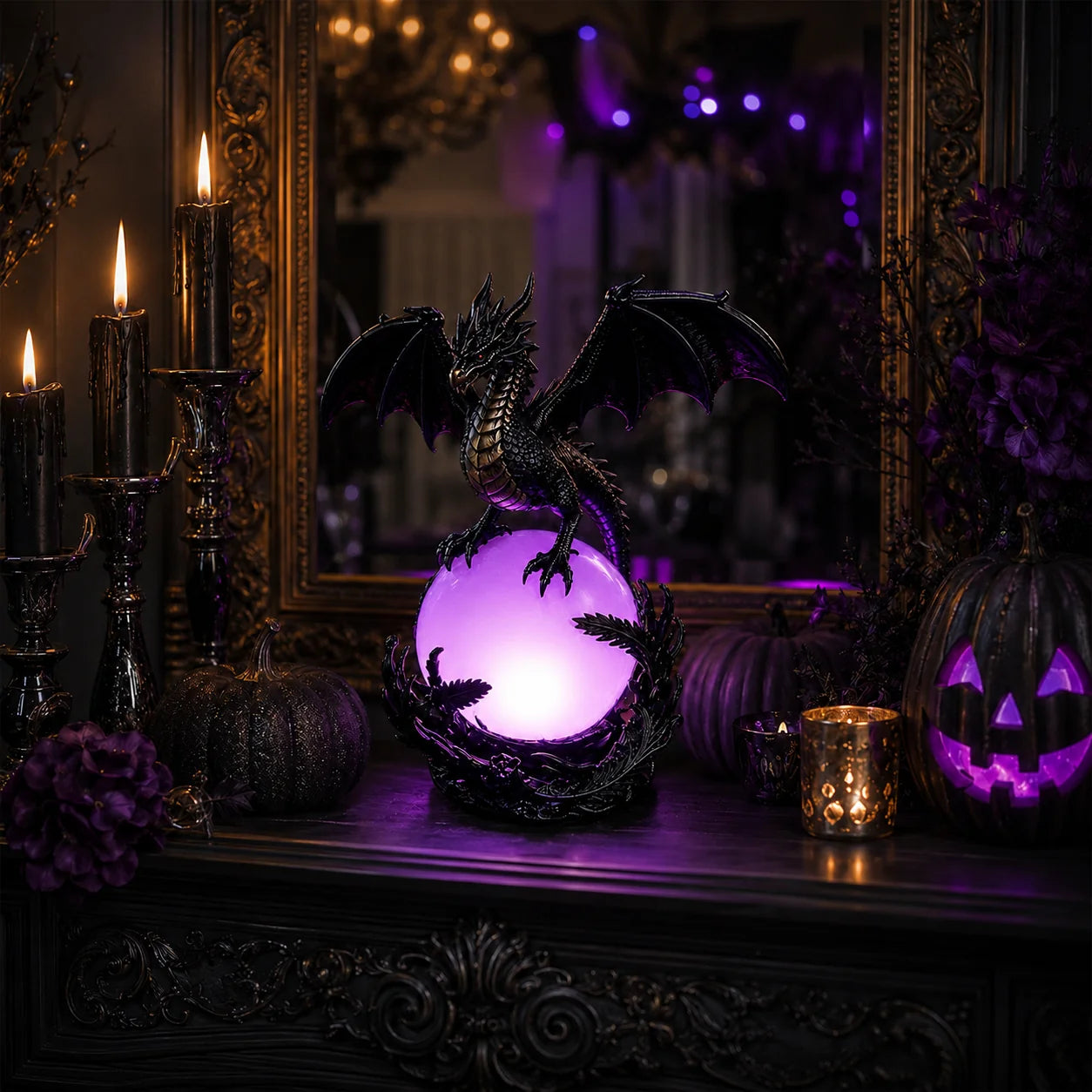 Gothic Dragon Orb Lamp with a Colorful LED Crystal Glow