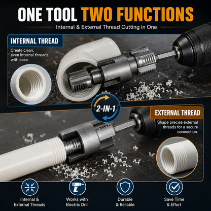 Purpose-Built Drill-Powered Pipe Thread Cutting Bit – Internal &