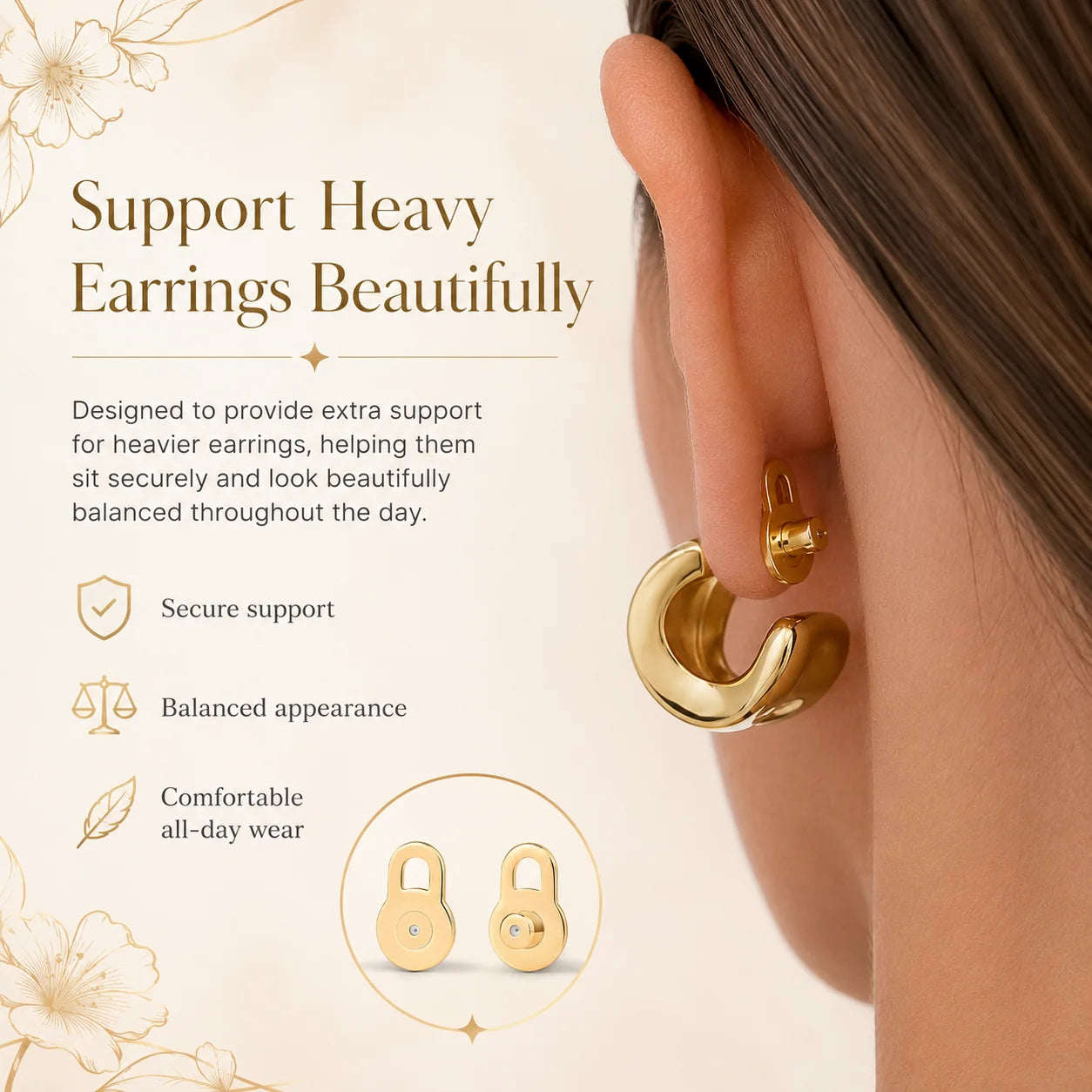 Gold-Plated Supports for Lifting Heavy Earrings