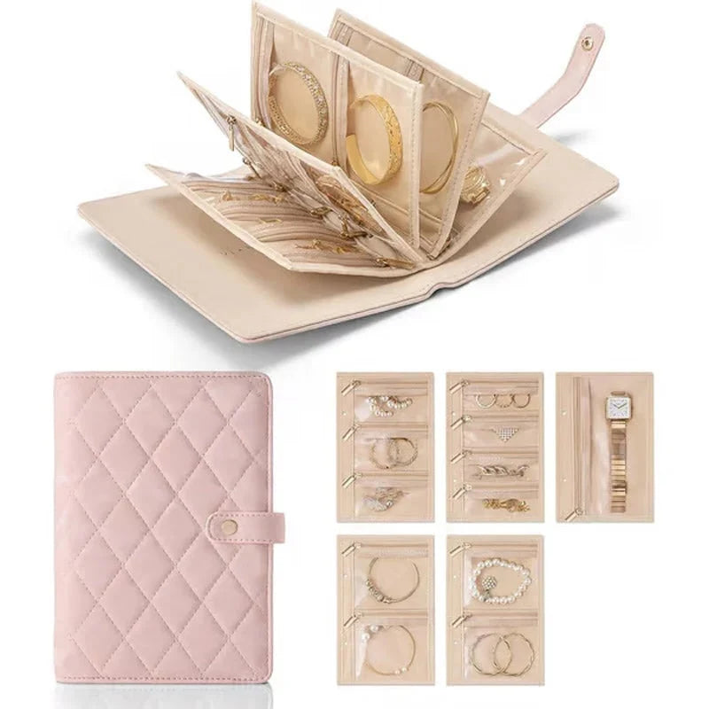 Space-Saving Elegant Portable Checkered Jewelry Storage