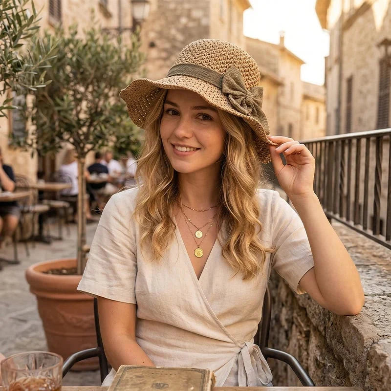 Chic Woven Straw Sun Hat with Elegant Bow