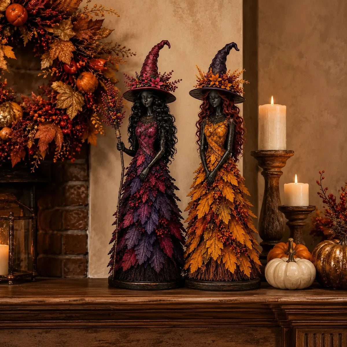 Enchanted Autumn Witch Figurine for Halloween and Fall Decor