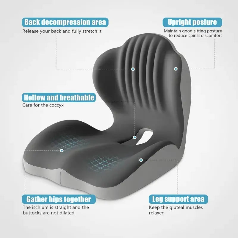 Memory Foam Seat Cushion with Ergonomic Lumbar and Back Support