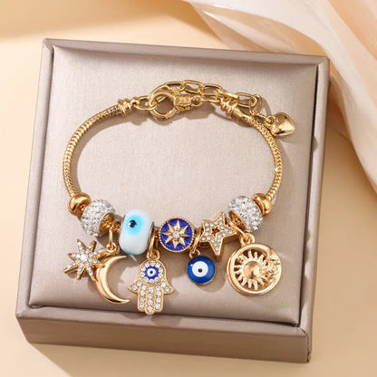 Distinctive Women's Starry Sky Bracelet – Moon, Hamsa Hand, Evil Eye