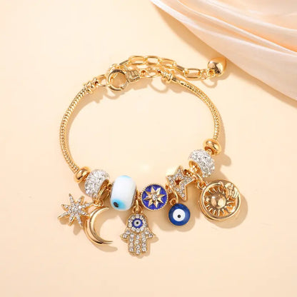 Distinctive Women's Starry Sky Bracelet – Moon, Hamsa Hand, Evil Eye