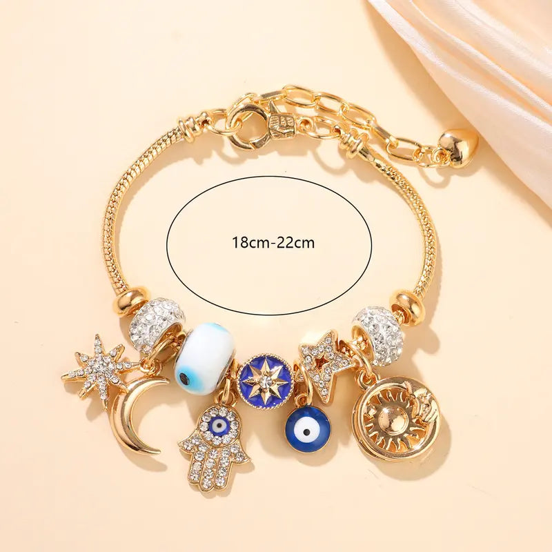 Distinctive Women's Starry Sky Bracelet – Moon, Hamsa Hand, Evil Eye