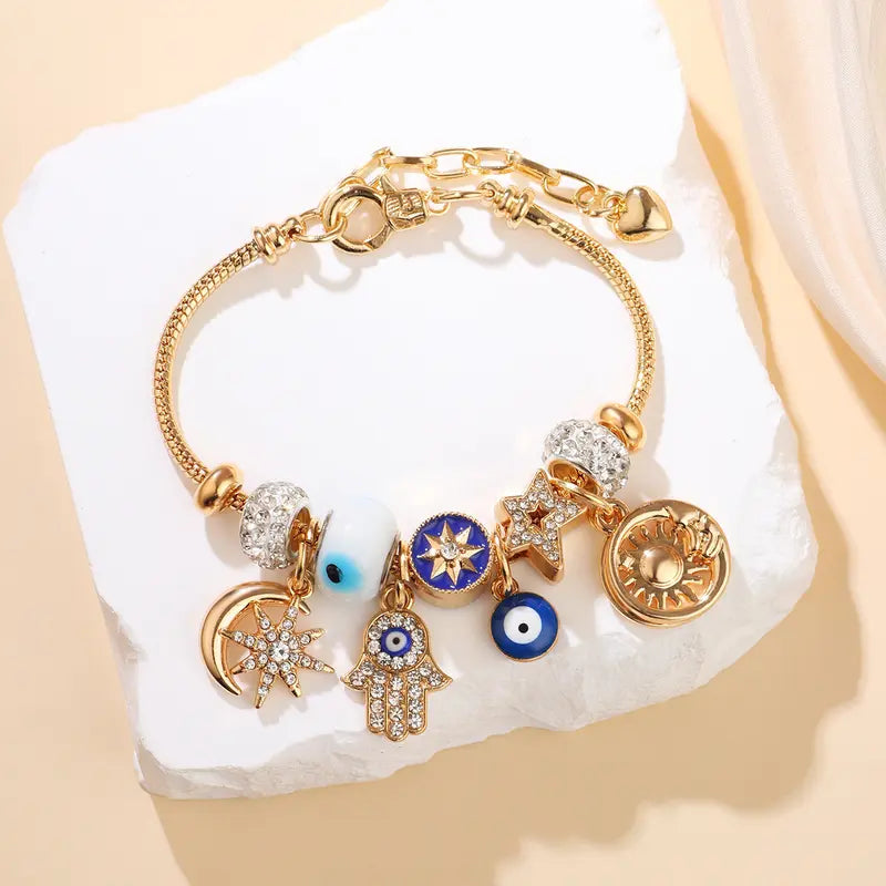 Distinctive Women's Starry Sky Bracelet – Moon, Hamsa Hand, Evil Eye