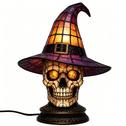 Decorative Gothic Stained Glass Witch Black Cat Table Lamp – Witch