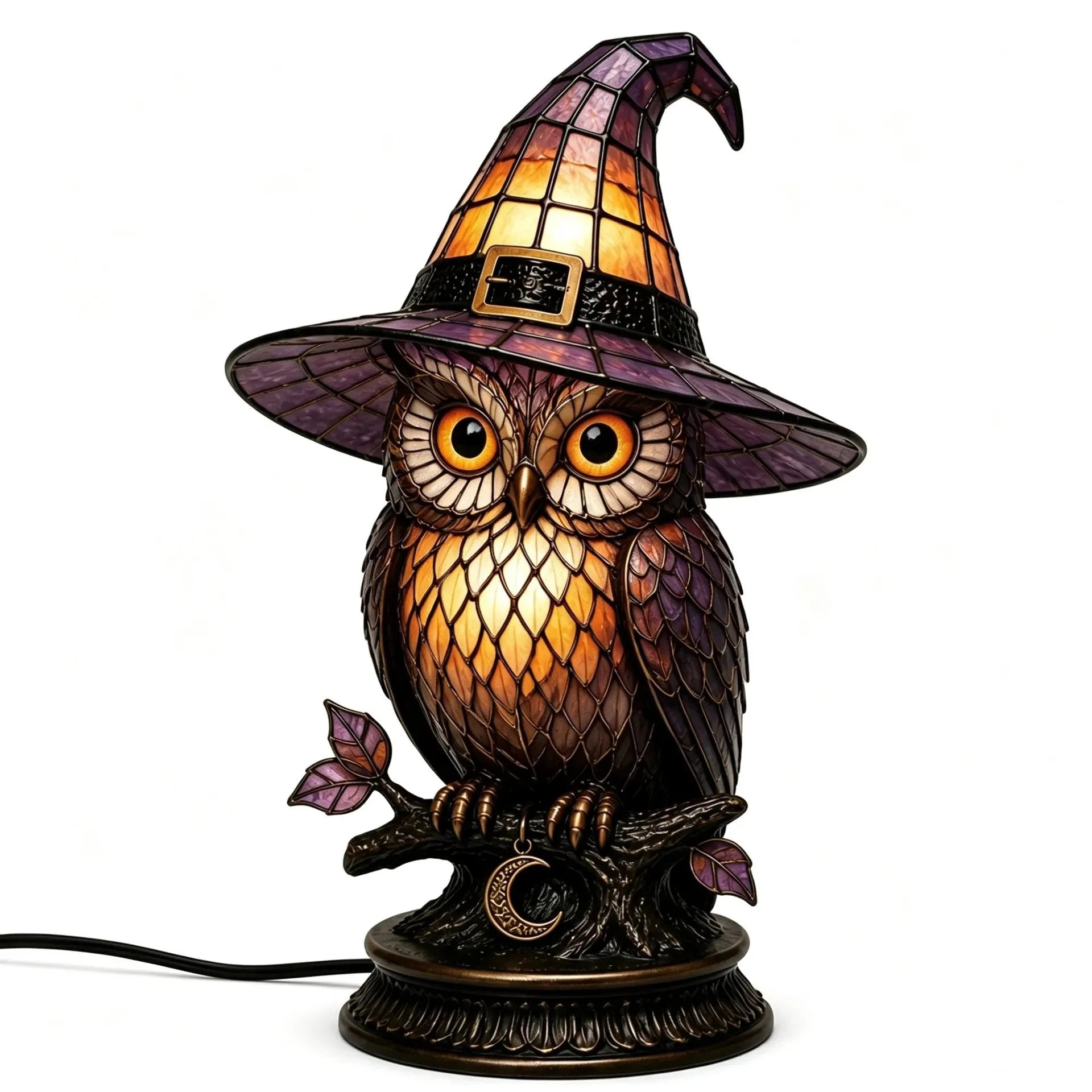 Decorative Gothic Stained Glass Witch Black Cat Table Lamp – Witch