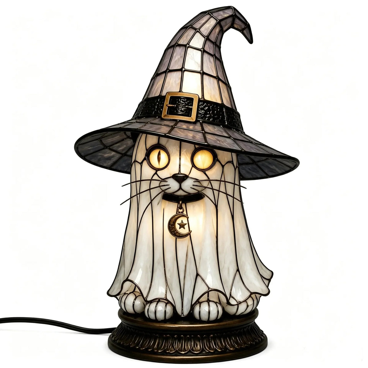 Decorative Gothic Stained Glass Witch Black Cat Table Lamp – Witch
