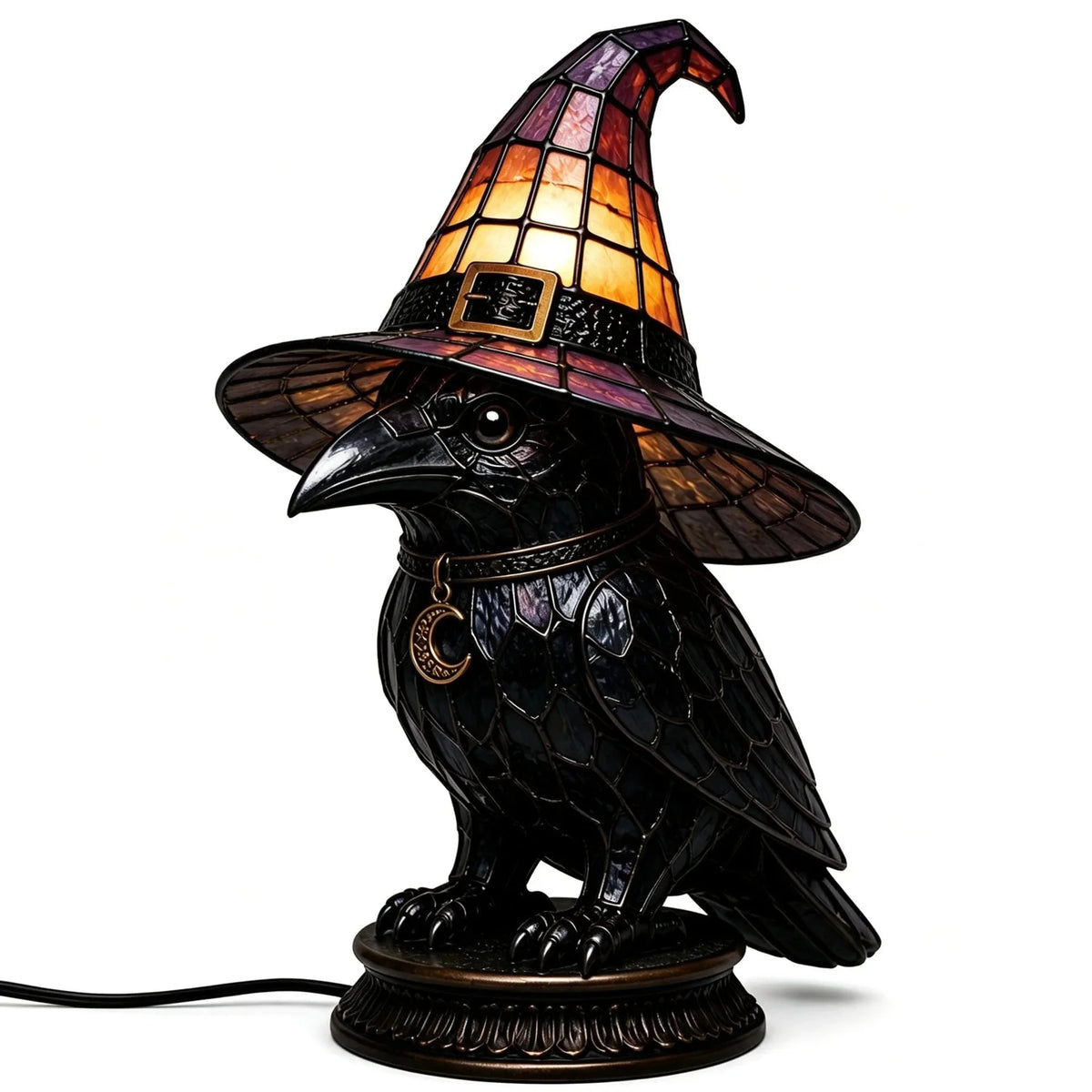 Decorative Gothic Stained Glass Witch Black Cat Table Lamp – Witch