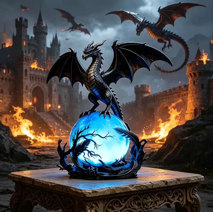 Illuminated Dragon Crystal Sphere for Gothic Room Displays