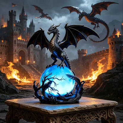 Illuminated Dragon Crystal Sphere for Gothic Room Displays