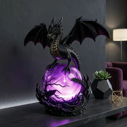 Illuminated Dragon Crystal Sphere for Gothic Room Displays