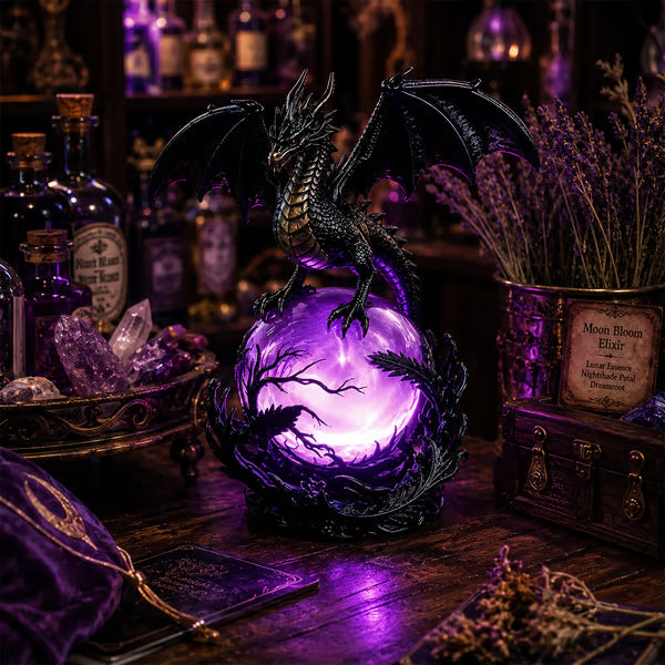 Illuminated Dragon Crystal Sphere for Gothic Room Displays