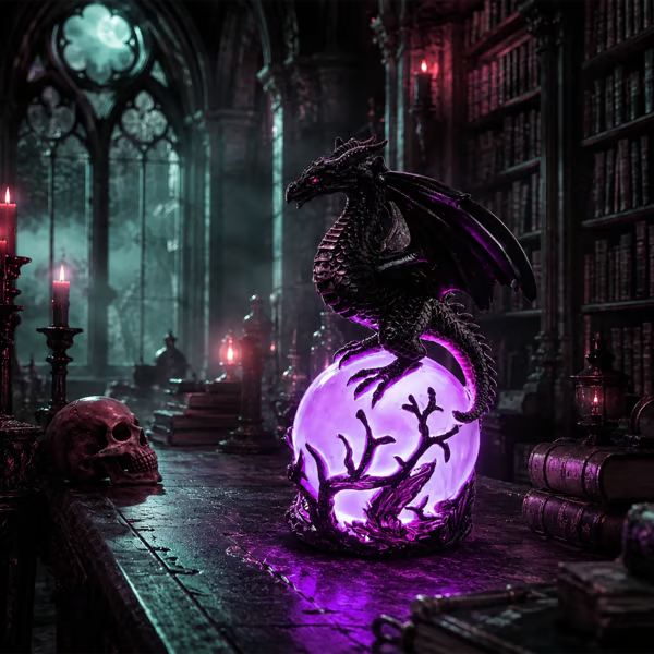 Illuminated Dragon Crystal Sphere for Gothic Room Displays