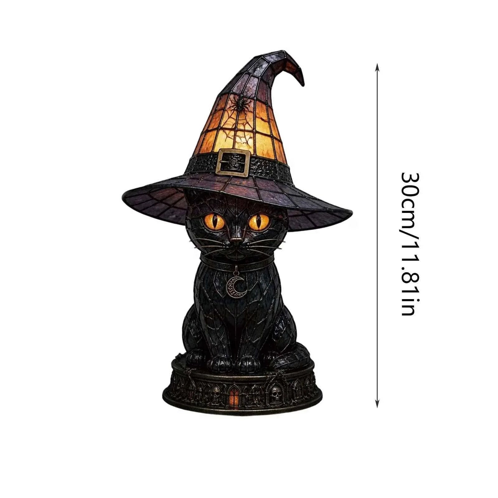 Decorative Exclusive Item Gothic Stained Glass Witch Black Cat Table