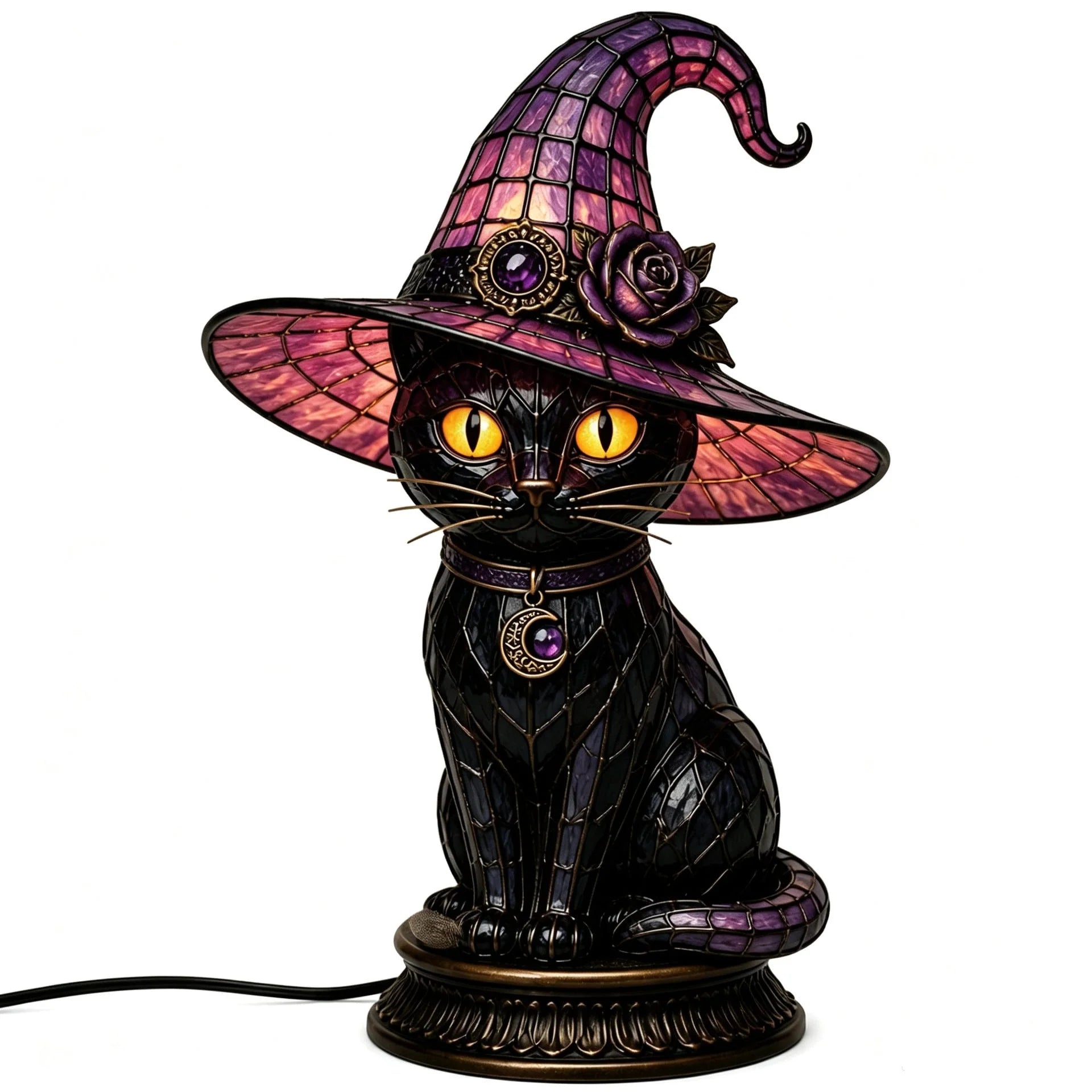 Decorative Exclusive Item Gothic Stained Glass Witch Black Cat Table