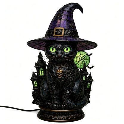 Decorative Exclusive Item Gothic Stained Glass Witch Black Cat Table