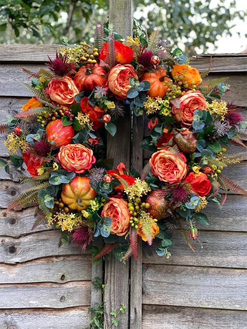 Purpose-Built Handmade Fall Peony And Pumpkin Wreath - Year Round